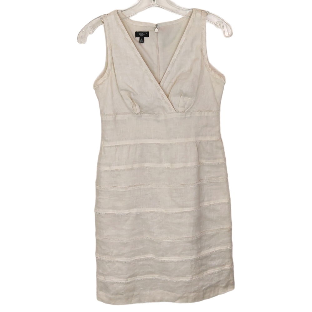 Talbots 100% Linen Gauze Tiered Surplice Dress 2P